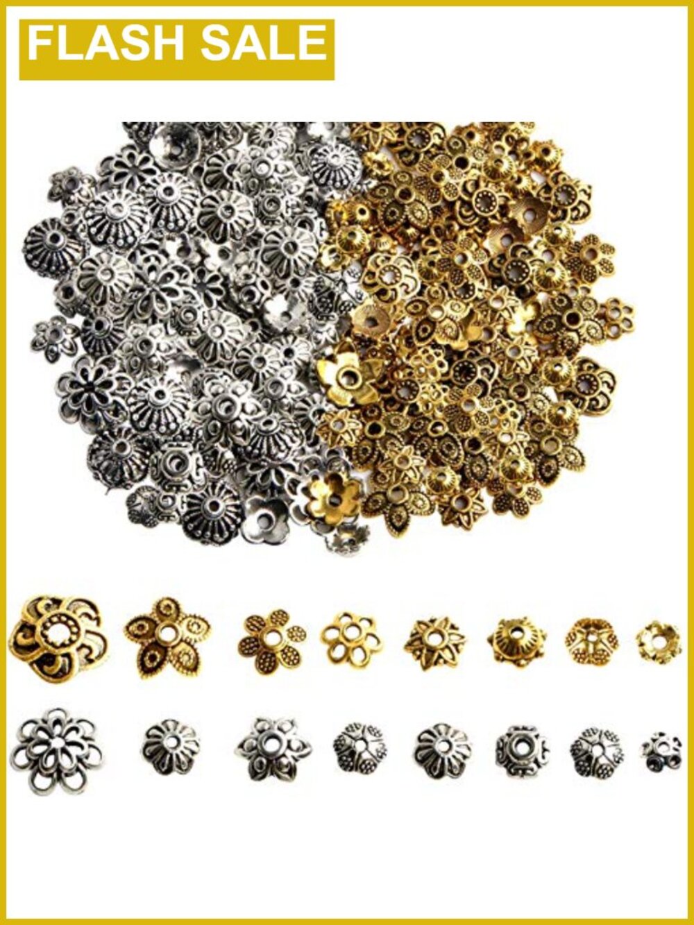 160Pcs Mixed Flower Bead Spacers for Jewelry Making Metal Alloy
